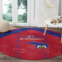 Haiti Football Round Carpet Les Grenadiers Veve Vodou Red - Wonder Print Shop