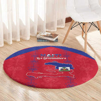 Haiti Football Round Carpet Les Grenadiers Veve Vodou Red - Wonder Print Shop