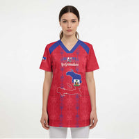 Custom Haiti Football Scrub Top Les Grenadiers Veve Vodou Red - Wonder Print Shop