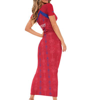 Custom Haiti Football Short Sleeve Bodycon Dress Les Grenadiers Veve Vodou Red - Wonder Print Shop