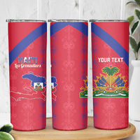 Custom Haiti Football Skinny Tumbler Les Grenadiers Veve Vodou Red - Wonder Print Shop