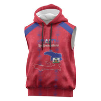 Custom Haiti Football Sleeveless Hoodie Les Grenadiers Veve Vodou Red - Wonder Print Shop