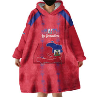 Custom Haiti Football Wearable Blanket Hoodie Les Grenadiers Veve Vodou Red - Wonder Print Shop