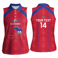 Custom Haiti Football Women Sleeveless Polo Shirt Les Grenadiers Veve Vodou Red - Wonder Print Shop