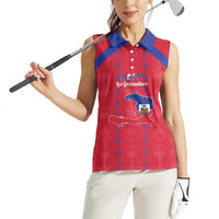 Custom Haiti Football Women Sleeveless Polo Shirt Les Grenadiers Veve Vodou Red - Wonder Print Shop