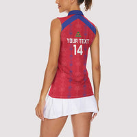Custom Haiti Football Women Sleeveless Polo Shirt Les Grenadiers Veve Vodou Red - Wonder Print Shop