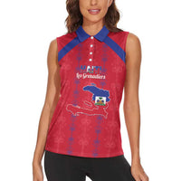 Custom Haiti Football Women Sleeveless Polo Shirt Les Grenadiers Veve Vodou Red - Wonder Print Shop
