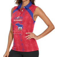 Custom Haiti Football Women Sleeveless Polo Shirt Les Grenadiers Veve Vodou Red - Wonder Print Shop