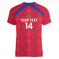 Custom Haiti Football Women V-Neck T-Shirt Les Grenadiers Veve Vodou Red - Wonder Print Shop