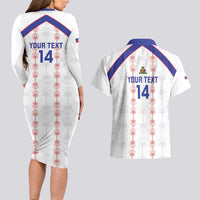 Custom Haiti Football Couples Matching Long Sleeve Bodycon Dress and Hawaiian Shirt Les Grenadiers Veve Vodou White - Wonder Print Shop