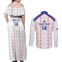 Custom Haiti Football Couples Matching Off Shoulder Maxi Dress and Long Sleeve Button Shirt Les Grenadiers Veve Vodou White - Wonder Print Shop