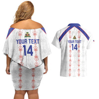 Custom Haiti Football Couples Matching Off Shoulder Short Dress and Hawaiian Shirt Les Grenadiers Veve Vodou White - Wonder Print Shop