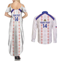 Custom Haiti Football Couples Matching Summer Maxi Dress and Long Sleeve Button Shirt Les Grenadiers Veve Vodou White - Wonder Print Shop