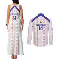 Custom Haiti Football Couples Matching Tank Maxi Dress and Long Sleeve Button Shirt Les Grenadiers Veve Vodou White - Wonder Print Shop