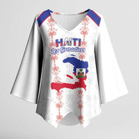 Custom Haiti Football Kimono Sleeve Blouse Les Grenadiers Veve Vodou White - Wonder Print Shop