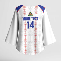 Custom Haiti Football Kimono Sleeve Blouse Les Grenadiers Veve Vodou White - Wonder Print Shop