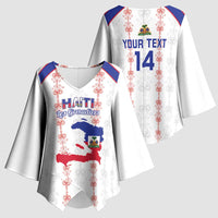Custom Haiti Football Kimono Sleeve Blouse Les Grenadiers Veve Vodou White - Wonder Print Shop