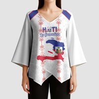 Custom Haiti Football Kimono Sleeve Blouse Les Grenadiers Veve Vodou White - Wonder Print Shop