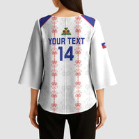 Custom Haiti Football Kimono Sleeve Blouse Les Grenadiers Veve Vodou White - Wonder Print Shop