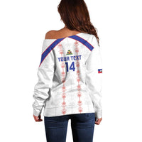 Custom Haiti Football Off Shoulder Sweater Les Grenadiers Veve Vodou White - Wonder Print Shop