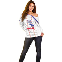 Custom Haiti Football Off Shoulder Sweater Les Grenadiers Veve Vodou White - Wonder Print Shop