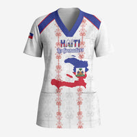 Custom Haiti Football Scrub Top Les Grenadiers Veve Vodou White - Wonder Print Shop