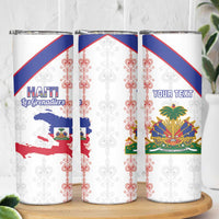 Custom Haiti Football Skinny Tumbler Les Grenadiers Veve Vodou White - Wonder Print Shop