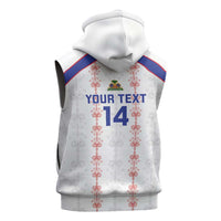 Custom Haiti Football Sleeveless Zip Hoodie Les Grenadiers Veve Vodou White - Wonder Print Shop