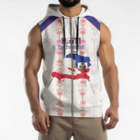 Custom Haiti Football Sleeveless Zip Hoodie Les Grenadiers Veve Vodou White - Wonder Print Shop