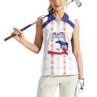 Custom Haiti Football Women Sleeveless Polo Shirt Les Grenadiers Veve Vodou White - Wonder Print Shop