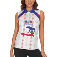 Custom Haiti Football Women Sleeveless Polo Shirt Les Grenadiers Veve Vodou White - Wonder Print Shop