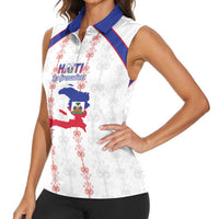 Custom Haiti Football Women Sleeveless Polo Shirt Les Grenadiers Veve Vodou White - Wonder Print Shop