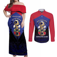 Personalized Les Grenadiers Haiti Football Couples Matching Off Shoulder Maxi Dress and Long Sleeve Button Shirt 2026 Nou Retounen Blue Version - Wonder Print Shop
