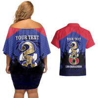 Personalized Les Grenadiers Haiti Football Couples Matching Off Shoulder Short Dress and Hawaiian Shirt 2026 Nou Retounen Blue Version - Wonder Print Shop