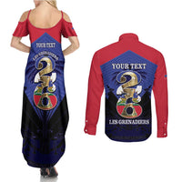 Personalized Les Grenadiers Haiti Football Couples Matching Summer Maxi Dress and Long Sleeve Button Shirt 2026 Nou Retounen Blue Version - Wonder Print Shop