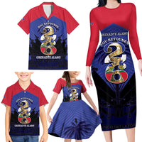 Personalized Les Grenadiers Haiti Football Family Matching Long Sleeve Bodycon Dress and Hawaiian Shirt 2026 Nou Retounen Blue Version - Wonder Print Shop