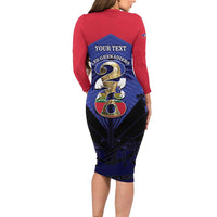Personalized Les Grenadiers Haiti Football Family Matching Long Sleeve Bodycon Dress and Hawaiian Shirt 2026 Nou Retounen Blue Version - Wonder Print Shop
