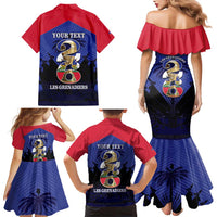 Personalized Les Grenadiers Haiti Football Family Matching Mermaid Dress and Hawaiian Shirt 2026 Nou Retounen Blue Version - Wonder Print Shop