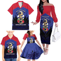 Personalized Les Grenadiers Haiti Football Family Matching Off The Shoulder Long Sleeve Dress and Hawaiian Shirt 2026 Nou Retounen Blue Version - Wonder Print Shop