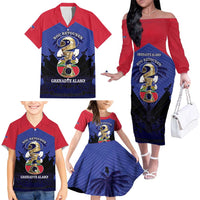 Personalized Les Grenadiers Haiti Football Family Matching Off The Shoulder Long Sleeve Dress and Hawaiian Shirt 2026 Nou Retounen Blue Version - Wonder Print Shop