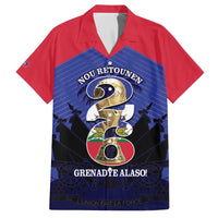 Personalized Les Grenadiers Haiti Football Family Matching Off The Shoulder Long Sleeve Dress and Hawaiian Shirt 2026 Nou Retounen Blue Version - Wonder Print Shop