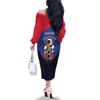 Personalized Les Grenadiers Haiti Football Family Matching Off The Shoulder Long Sleeve Dress and Hawaiian Shirt 2026 Nou Retounen Blue Version - Wonder Print Shop