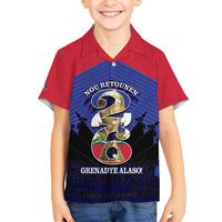 Personalized Les Grenadiers Haiti Football Family Matching Off The Shoulder Long Sleeve Dress and Hawaiian Shirt 2026 Nou Retounen Blue Version - Wonder Print Shop
