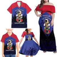 Personalized Les Grenadiers Haiti Football Family Matching Off Shoulder Maxi Dress and Hawaiian Shirt 2026 Nou Retounen Blue Version - Wonder Print Shop