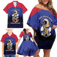 Personalized Les Grenadiers Haiti Football Family Matching Off Shoulder Short Dress and Hawaiian Shirt 2026 Nou Retounen Blue Version - Wonder Print Shop