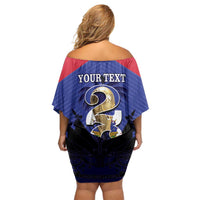 Personalized Les Grenadiers Haiti Football Family Matching Off Shoulder Short Dress and Hawaiian Shirt 2026 Nou Retounen Blue Version - Wonder Print Shop