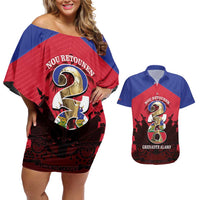 Personalized Les Grenadiers Haiti Football Couples Matching Off Shoulder Short Dress and Hawaiian Shirt 2026 Nou Retounen Red Version - Wonder Print Shop