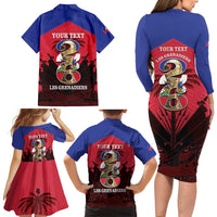 Personalized Les Grenadiers Haiti Football Family Matching Long Sleeve Bodycon Dress and Hawaiian Shirt 2026 Nou Retounen Red Version - Wonder Print Shop