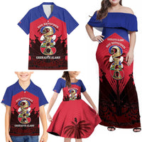 Personalized Les Grenadiers Haiti Football Family Matching Off Shoulder Maxi Dress and Hawaiian Shirt 2026 Nou Retounen Red Version - Wonder Print Shop