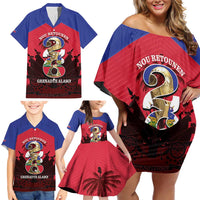 Personalized Les Grenadiers Haiti Football Family Matching Off Shoulder Short Dress and Hawaiian Shirt 2026 Nou Retounen Red Version - Wonder Print Shop